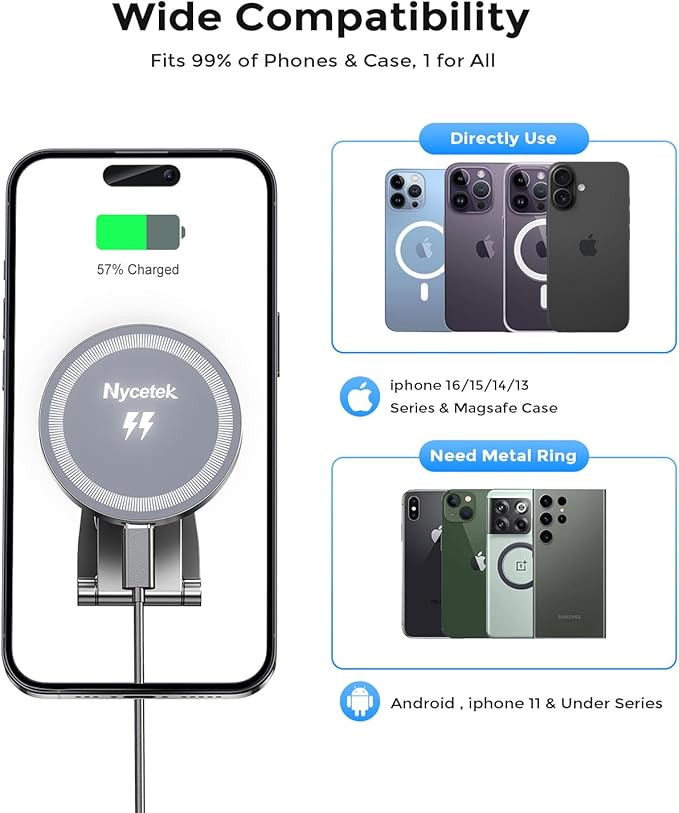 Nycetek 15W Tesla Phone Mount Charger, Tesla Phone Holder Model Y Model 3, Screen & Dashboard [Strongest Magnet Power] Magnetic Tesla Model Y 3 2025 Accessories for All Phone
