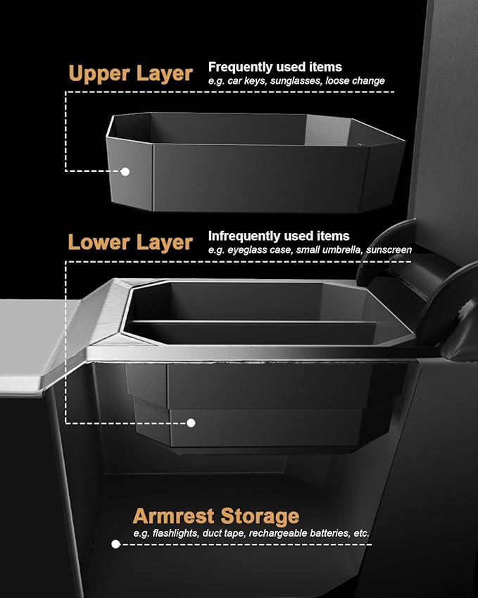 ECOZEN 2026 Palisade Center Console Organizer - 2 Pcs Upper & Lower For 2026 Palisade Armrest Box Organizer Tray - Compatible with 2026 Hyundai Palisade Hybrid Accessories - Only Fit Calligraphy Trim