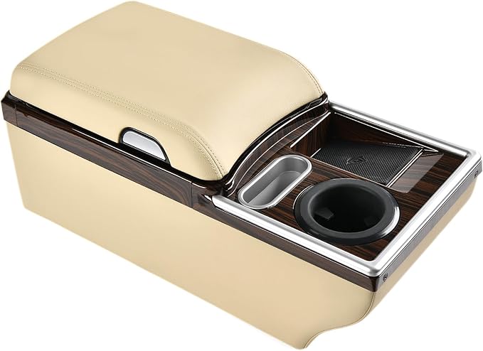 Coverado Center Console, Universal Bench Seat Center Console, Truck Back Seat Car Organizer with Cup Holder, Rear Central Car Armrest Box with Storage, Beige