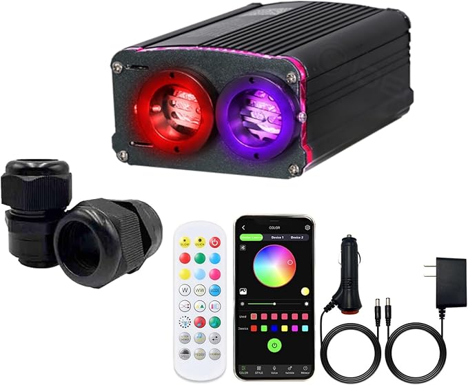 Twinkle Fiber Optic Lights Engine Dual Port Dual Color,Bluetooth APP/Music Sync/Remote Control RGBW Fiber Optic Driver for All Kinds of Fiber Optic Cable/Star Ceiling(OnlyLED Light Source)
