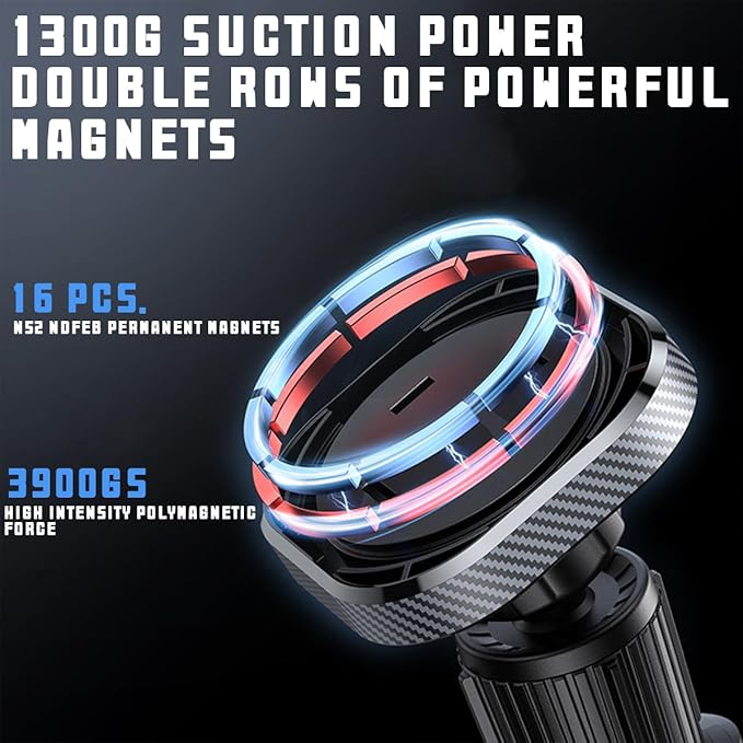 Car Magnetic Phone Holder for Dashboard, 360° Rotation Hands Free Automotive Windshield Phone Mount with Suction Cup, Compatible with 11 12 13 14 15 Pro Max, Universal for SUV Truck RV