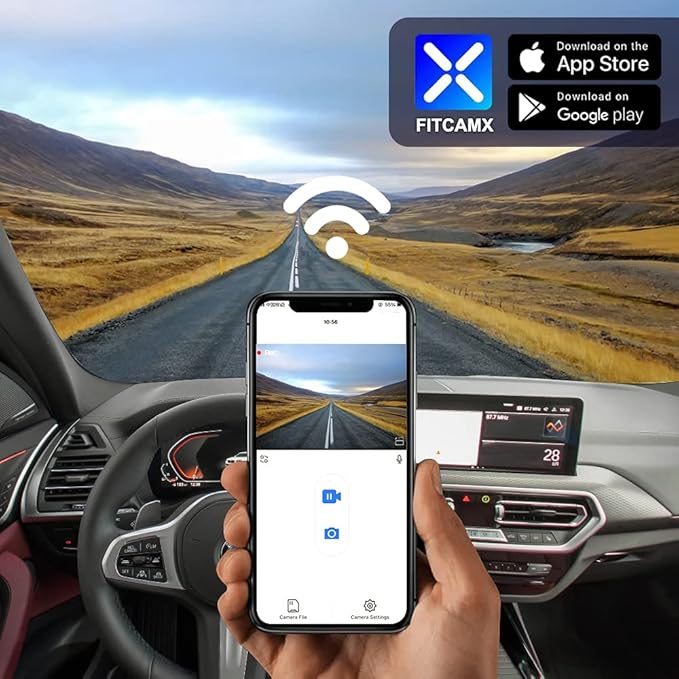 Fitcamx 2K Dual Dash Cam Suitable for BMW X3 X3 M 2018-2024 M40i Sdrive Xdrive30i 30e G01 (HD2-6153), OEM Look, Front 1440P+Rear 1080P HD Video, Loop Recording, WiFi & APP, G-Sensor, 64GB Card