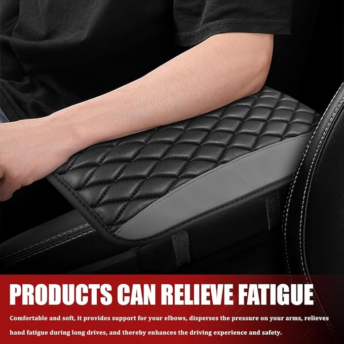 Car Center Console Cushion Pad, Armrest Cover for Car, Leather Waterproof Armrest Seat Box Cover, Auto Accessories Comfortable Arm Rest Box Cushion Pad for Most Vehicles (Gray)