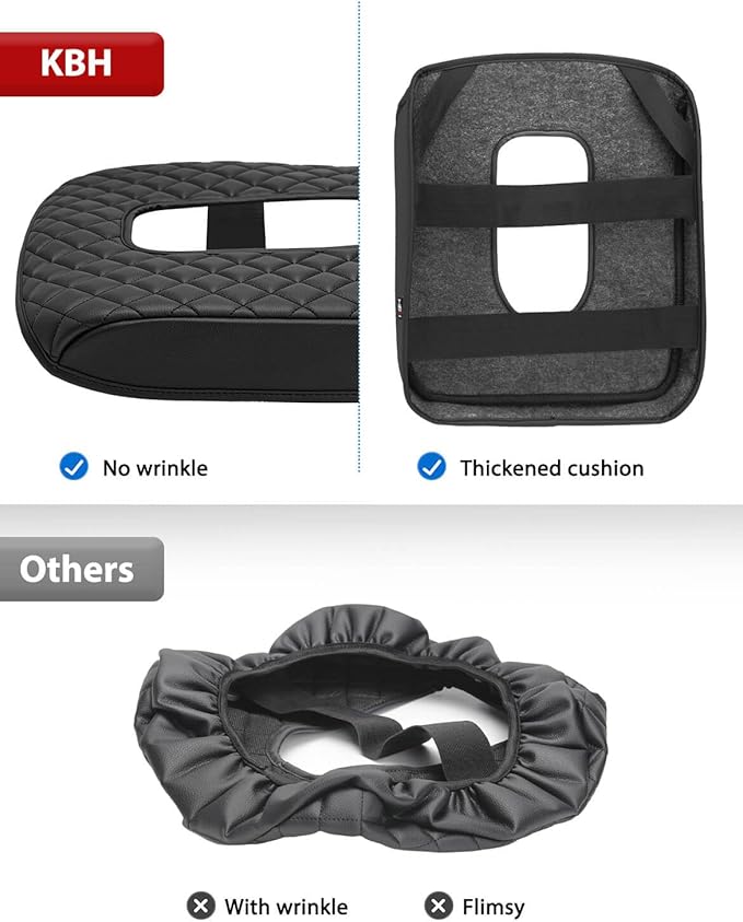 KBH Center Console Armrest Cover for GMC Sierra & Chevy Silverado 1500 2500 3500 2019-2026, Middle Console Lid Protector, Middle Cut, Vinyl Leather, Black (Fits Jump Seat Console Only)