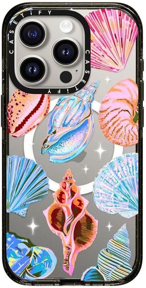 CASETiFY Impact Case for iPhone 15 Pro [8.2ft 4X Military Grade Drop Protection/Compatible with Magsafe] - Seashell - Clear Black