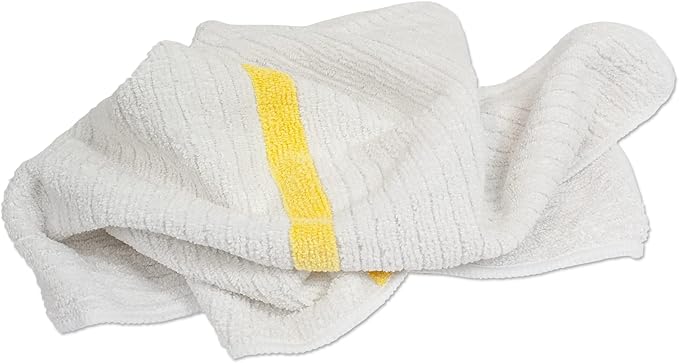 Nouvelle Legende Ribbed Microfiber Bar Mop Towels, Super Absorbent, Cleaning & Drying Cloths, Lint-Free, Streak-Free for Kitchen, Home & Auto, 14x18 Inch, 12-Pack, Yellow Stripe