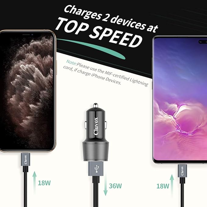 Rapid USB C Car Charger, Compatible for Samsung Galaxy S26/S25 Plus/Ultra/S24/S23/S22/S21/Note 20/10/S20/S10+/S9/A56/A36/A50/A70, Quick Charge 3.0 Dual USB 18W Fast Car Charger+ Type C Cable 3.3ft