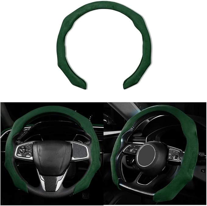 Mandark Car Steering Wheel Cover, Suede Sport Vehicle Steer Wheel Protector Fitting 15 Inch, Non-Slip Comfortable Automotive Interior Decoration Accessories, Universal for Most Cars (Black Green)