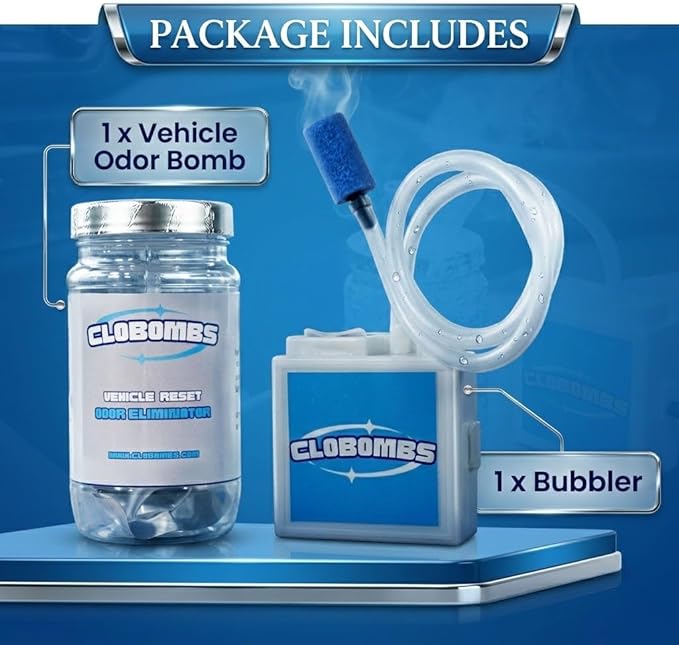 Odor Eliminator for Car Kit - Advanced Chlorine Dioxide Odor Removal Neutralizes Smoke, Pet Urine, Mildew & Skunk Odors in 1 Hour - Includes Bubbler System