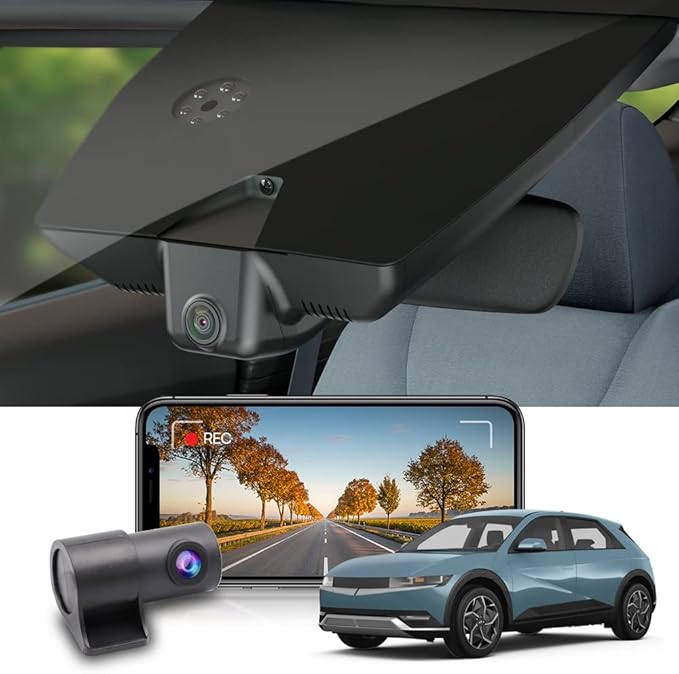 Fitcamx Dual 4K+Rear 1080P Dash Cam Adapts for Hyundai IONIQ 5 2022-2024 (6 Vents) SE Standard Range SEL Limited, OEM Look, WiFi & APP, 2 Way HD Video, Loop Recording G-Sensor, Easy to Set, 128GB Card