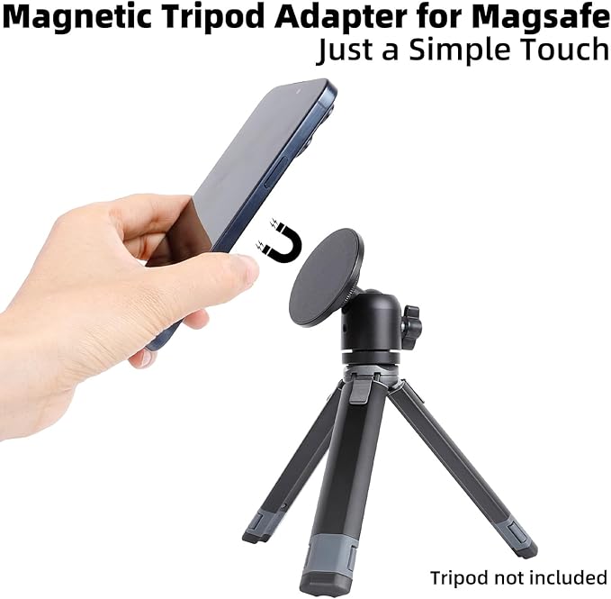 Aluminum 1/4" Mount for MagSafe, Magnetic Phone Tripod Mount Adapter Compatible with iPhone 16 Pro Max 15 Plus 14 13 12 Max Mini, Selfie Stick, Live Broadcast Tripod