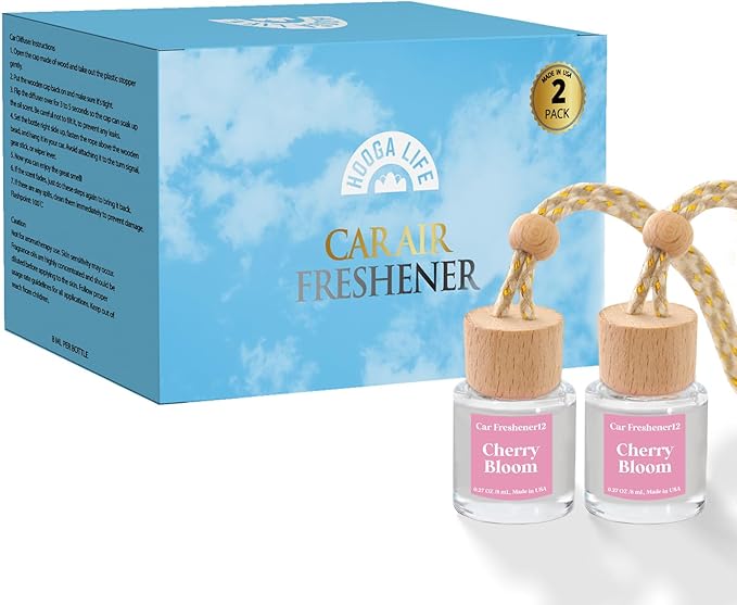 HoogaLife Car Air Freshener Diffuser 2 Pack Hanging Cherry Bloom Car Air Freshener for Women 45+ days Long Lasting Fragrance Made in USA (C12)
