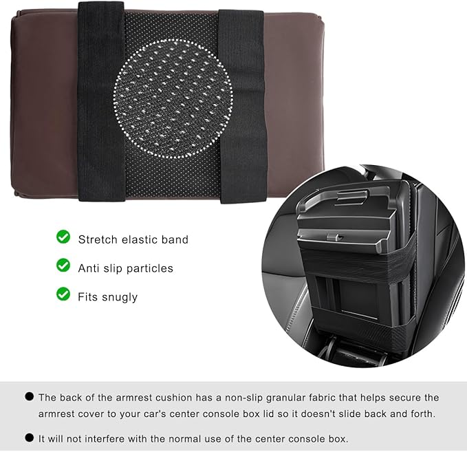 Car Center Console Armrest Pillow, 14"×8.3" Waterproof Leather Armrest Box Cover with Cup and Phone Holder, Soft Memory Foam Arm Rest Console Pad Protector for SUV Truck (Coffee, Embroidery)