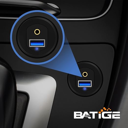 BATIGE Alloy USB 3.0 AUX DC3.5mm Port Car Mount Flush Cable for Car Boat Motorcycle Dash Panel with LED Indicator - 3ft