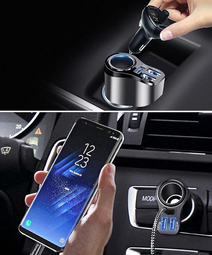 4 in 1 USB C Car Charger, 168W Multi USB Cigarette Lighter Adapter, Socket Splitter with 3 USB Ports, 12V/24V Dual USB Type C PD Fast Car Charger Adapter for iPhone 17/Air/16/15 Pro Max iPad GPS