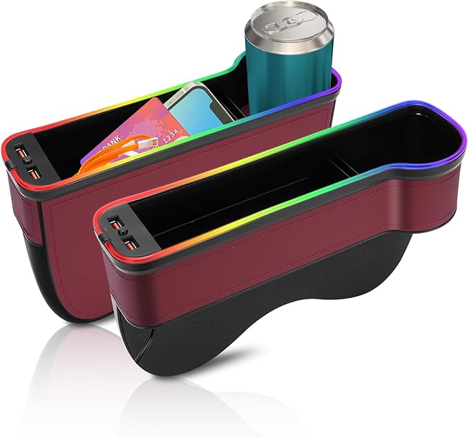 2PCS LED Car Seat Gaps Filler Organizer,Front Seat Gaps Filler, Car Seat Organizer with Ambient Light, USB Charger for Multifunction Storage Box for Holding Phone, Sunglasses