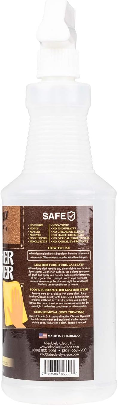 Amazing Leather Cleaner/Conditioner/Deodorizer | Powerful, Natural Enzyme Cleaner | USA Made | Great for Leather & Vinyl, Furniture, Boots, Purses, Clothing & More Removes Stains Spray & Wipe (32oz)