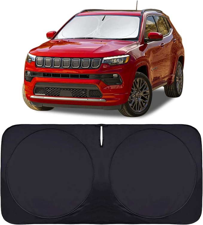 Sunshade for Jeep Compass 2017-2024 2025 Windshield Sun Shade, Custom fit Compass Front Windows Shade Cover Foldable Shield 240T Silver Sun Visor Blocks UV Rays Keep Car Cooler Accessories