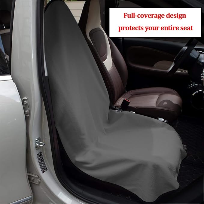 Car Towel Seat Cover, Performance Microfiber Washable Non Slip Vehicle Front Seat Covers, Sweatproof Automotive Interior Chair Protectors, Universal for SUV Automobile Truck (Grey)