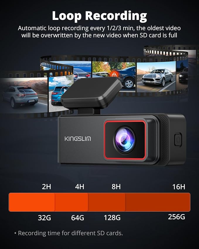 Kingslim E4 4K Dash Cam Front and Rear, WiFi Front 4K Rear 1080P Dual Dash Camera for Cars, Mini Dashcam with APP Control, Night Vision, Parking Mode