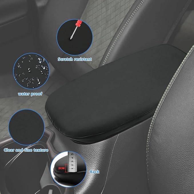 INTGET Center Console Armrest Cover for Toyota RAV4 Accessories 2025 2024 2023 2022 2021 2020 2019 Leather Middle Console Lid Cover Arm Rest Covering Car(Black with Cushion Flat)