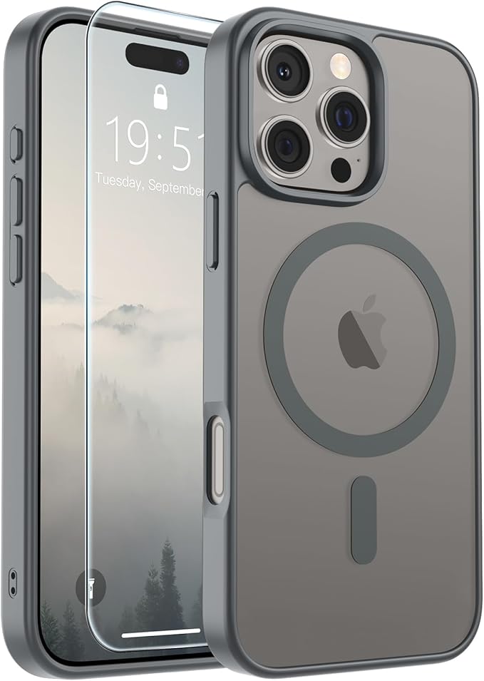 SUPFINE Magnetic for iPhone 16 Pro Case (Compatible with MagSafe) (Military Grade Drop Protection) Slim Translucent Matte Shockproof with Anti-Fingerprint Phone Case,Gray