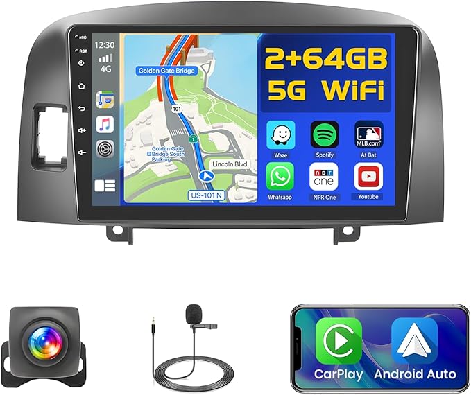 2+64GB Android 15 Car Radio for Hyundai Sonata 2004-2008 Wireless Carplay Android Auto, 9" Touch Screen Car Stereo GPS Navi, WiFi, Bluetooth, Backup Camera, FM RDS Radio, EQ DSP, SWC