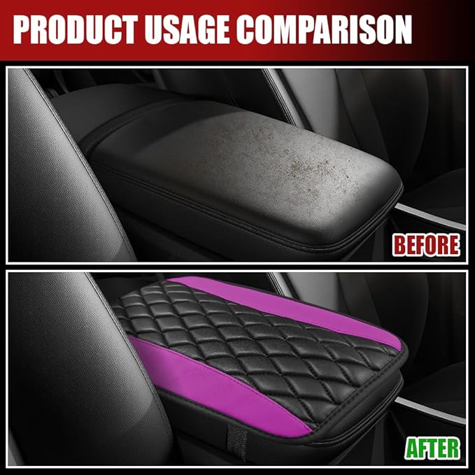 Car Center Console Cushion Pad, Armrest Cover for Car, Leather Waterproof Armrest Seat Box Cover, Auto Accessories Comfortable Arm Rest Box Cushion Pad for Most Vehicles (Purple)