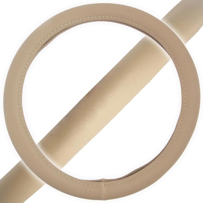 BDK Ergonomic Soft Grip Steering Wheel Cover - Sporty Leather Grip for Standard Size Wheels 14.5-15 inch Beige