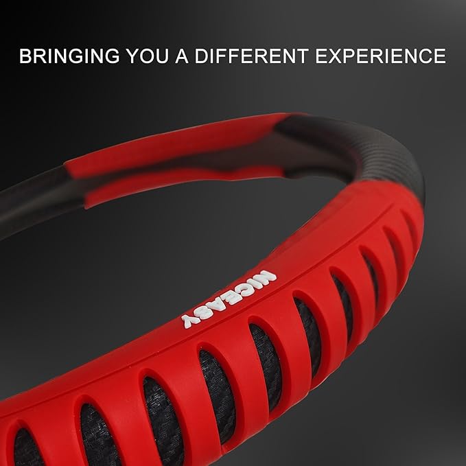 Sport Style Black Carbon-Fiber Steering Wheel Cover with Red Strip Grip Steering Wheel Accessory,Universal Fit 14.75-15 inch Steering Wheel