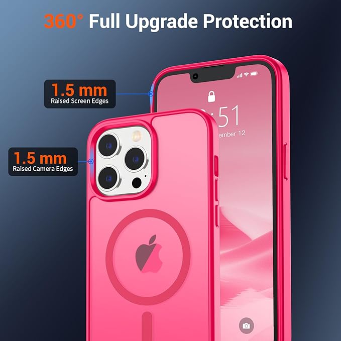 SUPFINE Magnetic for iPhone 13 Pro Max Case (Compatible with MagSafe) (Military Grade Drop Protection) Slim Translucent Matte Shockproof with Anti-Fingerprint Phone Case,Hot Pink