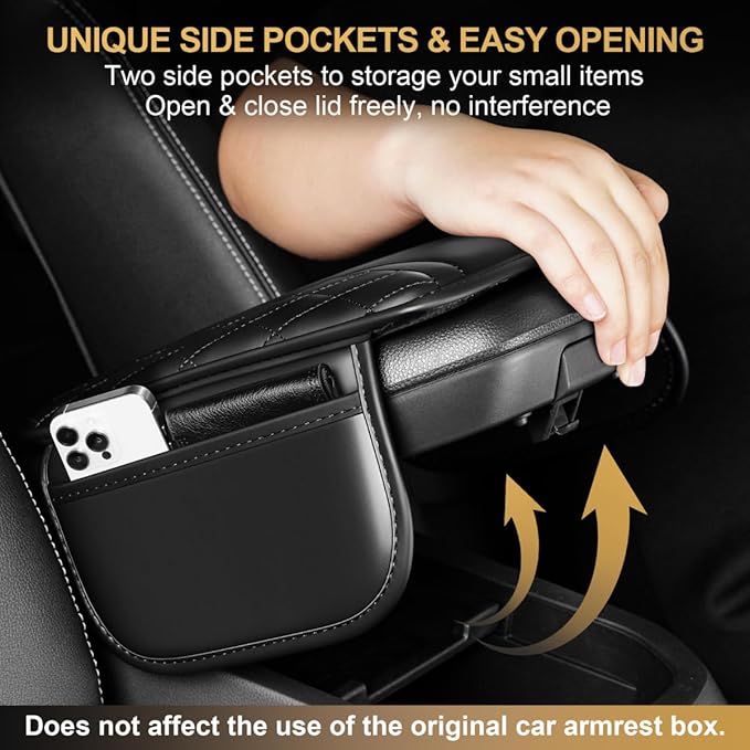 Center Console Cover Fit for Camry Scratch & Wear Resistant Waterproof Middle Console Cover with 2 Storage Bags(Black)
