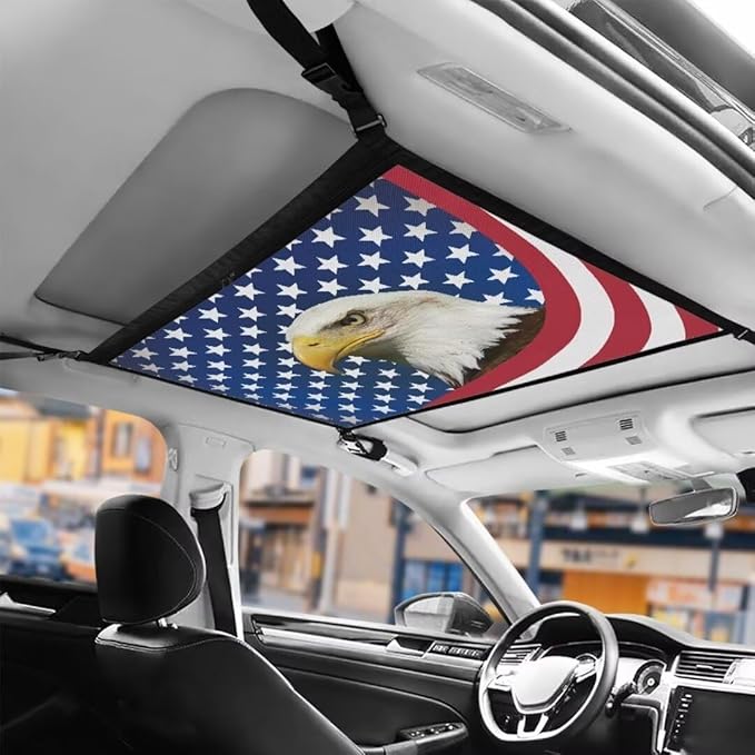 Eagle USA Flag Car Roof Storage Bag Car Seat Organizer Roof Storage All Car Storage Organizers Large Capacity Storage for Small Items