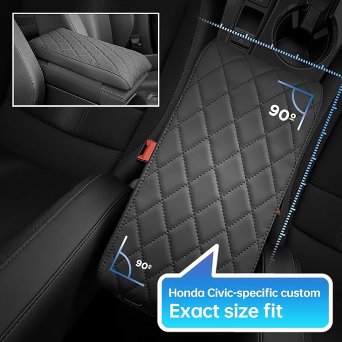 Civic Center Console Cover/Pad Fit 2022-2023 2024 2025 2026,Faux Leather Honda Civic Armrest Mat,Ergonomic Support Cushion,Console Protector,Waterproof Wear-Resistant Scratch-Resistant