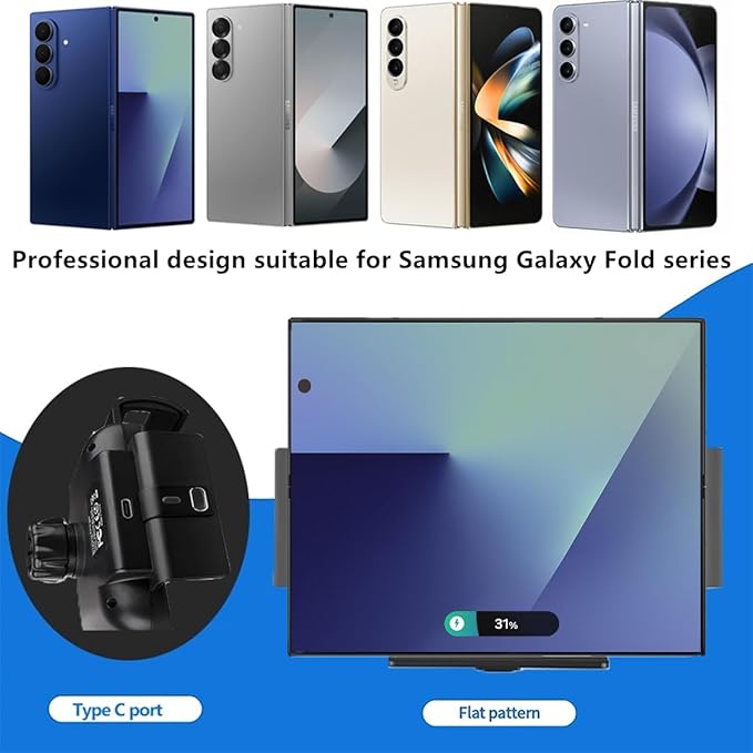 15W Qi Wireless Car Charger Mount Holder Compatible for Samsung Galaxy Z Fold7 Fold6 Fold5 Fold4 Fold3 Fold2 Fold 4.3in-6.9in Phone Auto Clamp Fast Charger