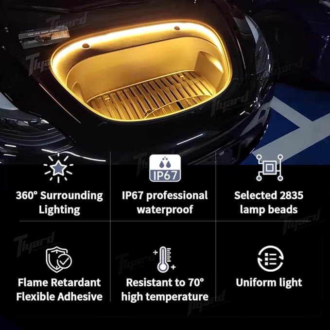 Tlyard Frunk Light Strip for Tesla Model 3 Highland 2024 2025 Accessories, Car Front Trunk Interior LED Ambient Atmosphere Lighting Bar Decoration 12V(Warm Light)