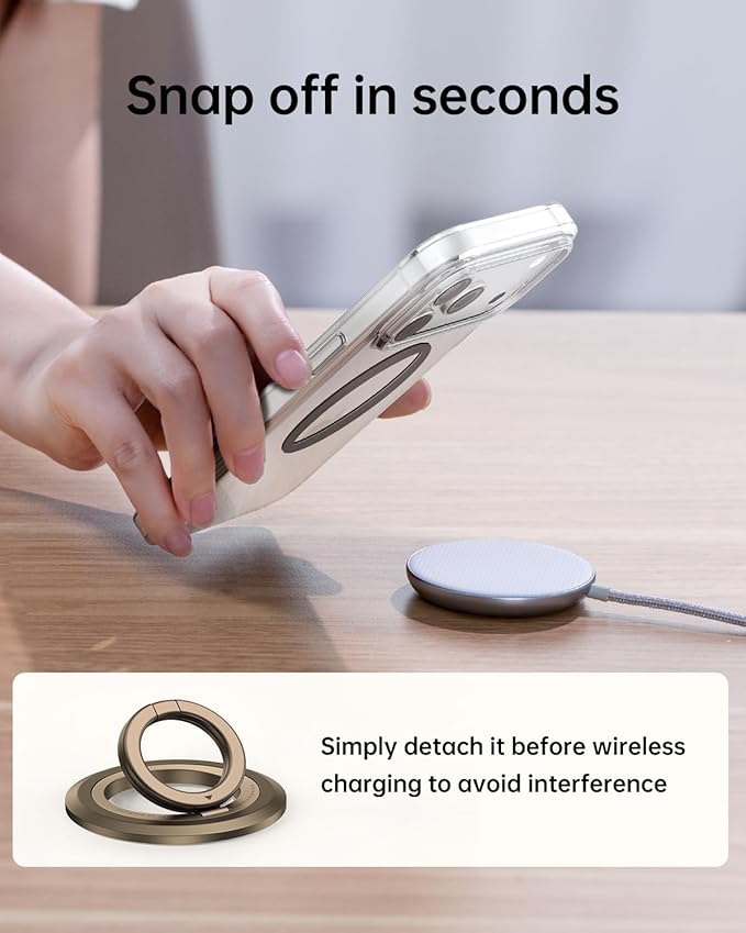 SYNCWIRE for MagSafe Ring Phone Holder, 360° Rotation Magnetic Cell Phone Grip Dual-Sided Magnets Phone Ring Kickstand Compatible with iPhone 17 16 15 14 13 12 Pro Max MagSafe, Android, Samsung etc.