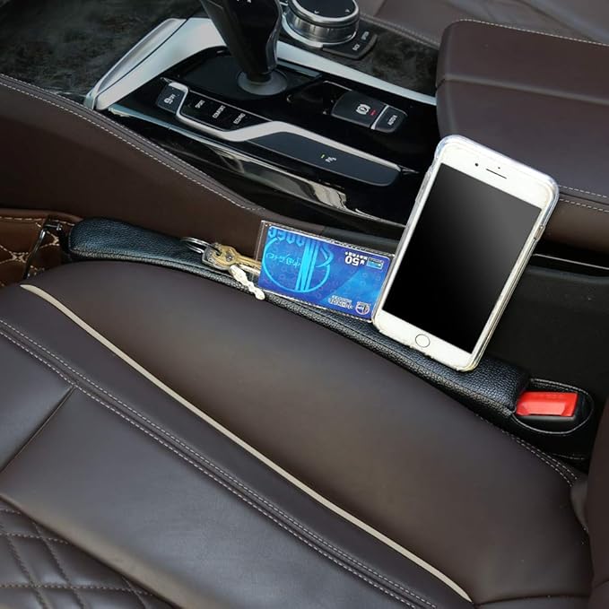 Supin 2 Prices Car Seat Gap Filler Pad PU Leather Console Side Pocket Organizer and one Cup for Cellphone Wallet Coin Key (Black)