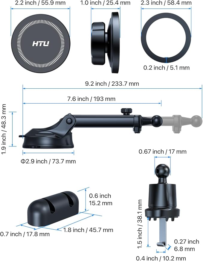 【Military-Grade】HTU for MagSafe Car Mount【Upgraded Strongest Suction】Magnetic Phone Holder Cell Stand for Dashboard Windshield Vent,Truck Cradle for iPhone 17 Pro Max 16 15 14 13 12 Tesla,Silver Gray