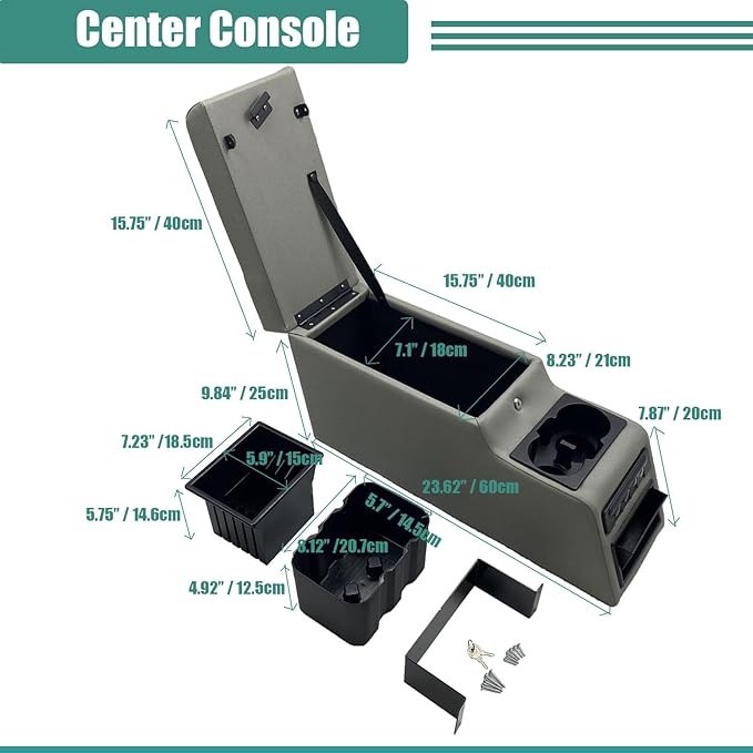 MOOSUN 31515 Deluxe Locking Center Console for Jeep CJ-5 1976-1983, CJ-7 1976-1986, Wrangler YJ 1987-1995 Grey