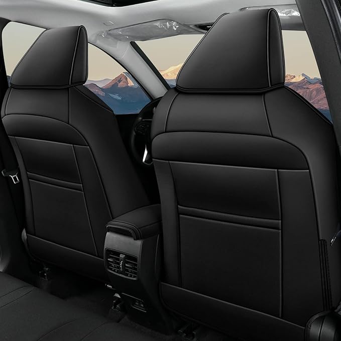 AOMSAZTO Custom Fit Seat Covers for Toyota RAV4 Hybrid 2019 2020 2021 2022 2023 2024 2025 (Not for XSE&2022-2025 SE Hybrid)-Full Set Faux Leather (Black&Grey)