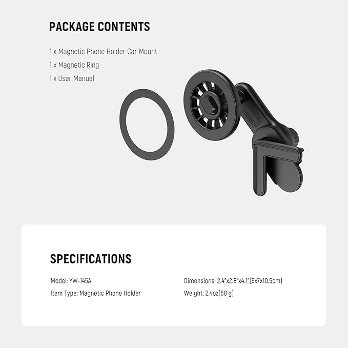 NEEWER Entry Level Version Magnetic Phone Holder Mount for Your Car Compatible with Tesla Model 3 / Y Accessories, Compatible with MagSafe iPhone Samsung Huawei Android for Video Recording, YW-145A