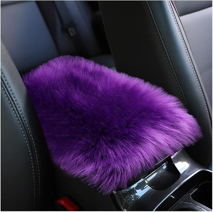 Furry Car Center Console Cover, 11.8"×7.9" Sheepskin Wool Armrest Box Cushion Pad, Comfort Soft Auto Center Console Protector, Interior Decor Accessories for Most Vehicles (Dark Purple)