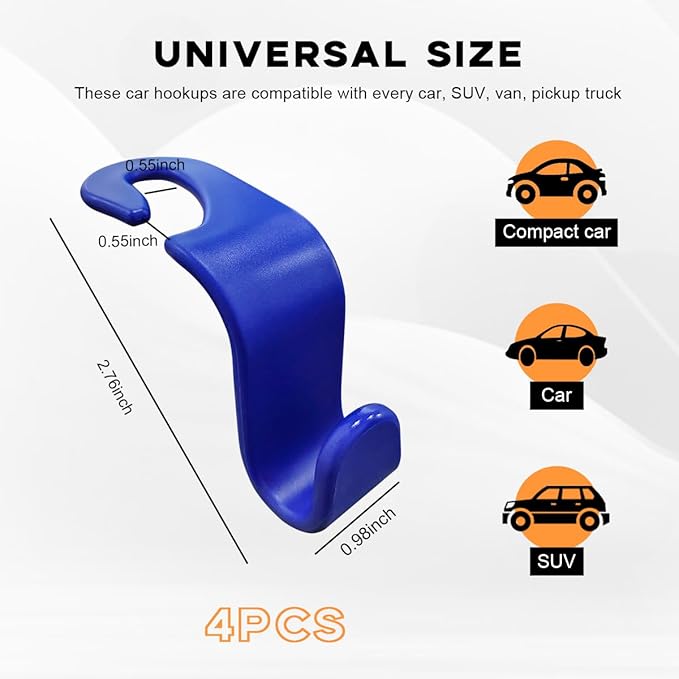 4PCS Car Seat Headrest Hook, Auto Back Seat Hanging Storage Organizer, Vehicle Seatback Hanger Holder for Purse Handbag Coat Umbrella, Universal Interior Car Accessories (Dark Blue)