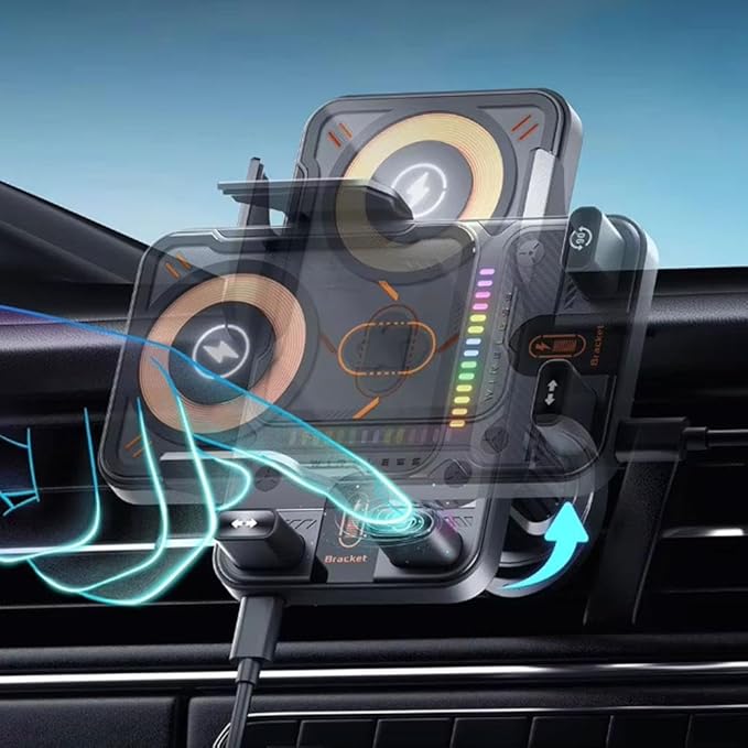 2026 New Cool Car Wireless Fast Charging Holder,15W Auto-Clamping Wireless Car Charger Mount with 90° Rotating, Universal Air Vent Phone Holder for All Smartphones