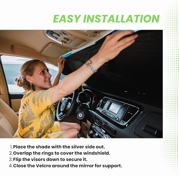Kinder Fluff Windshield Sunshade for Tesla 3 & Y | Patented Car Sun Protection - Certified 99% UVR Block - Cool Car Interior | Foldable Sun Visor Cover | Automotive Accessories for Summer