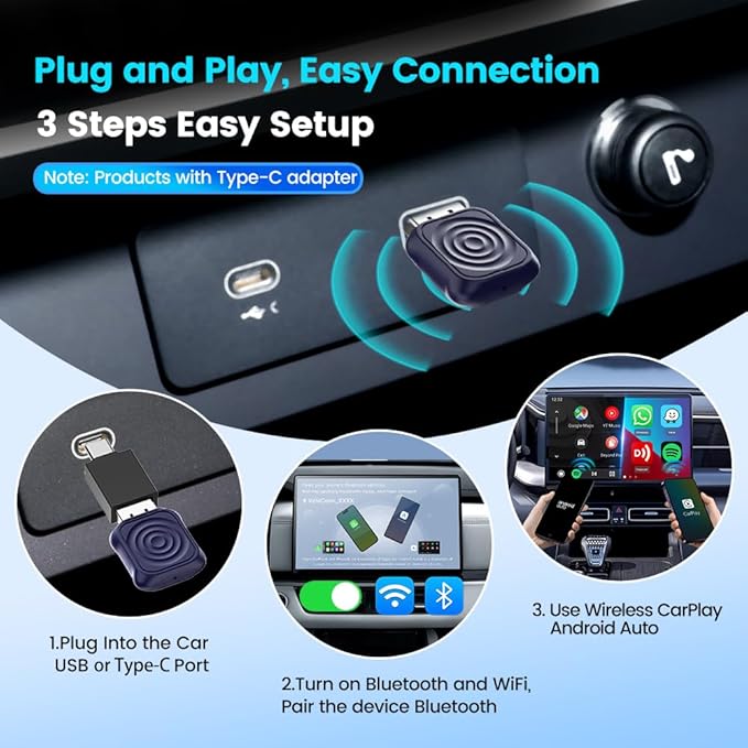 CarlinKit Mini Ultra Wireless CarPlay & Android Auto Adapter - for iPhone/Android 11+, USB-A/C, Plug & Play with Convert Wired to Wireless, 5.8G WiFi Fast & Stable Car with 2016+