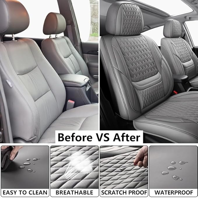 Car Seat Covers Full Set Custom Fit for Ford Ranger 2000-2026 - Premium Faux Leather with Lumbar Support | Breathable, Waterproof, Anti-Slip, Durable (Gray,Full Set)