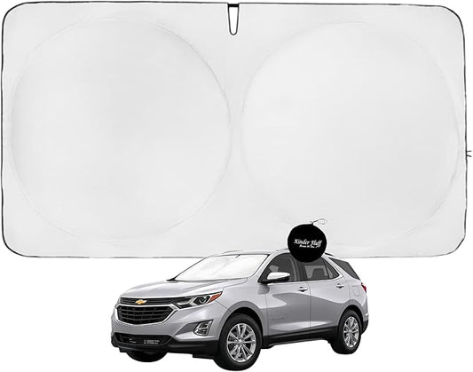 Windshield Sun Shade -Certified 99.87% UVB & 99.02% UVA Car Sun Shade. Award Winning Sunshade - Patented Technology | Compatible for Chevrolet Equinox (2018-2024) | Car Shades by Kinder Fluff