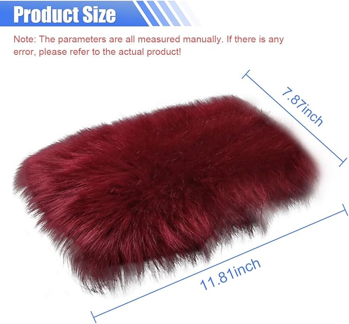 Auto Center Console Cover Pad, 11.81"x 7.87" Warm & Furry Winter Car Armrest Cover, Soft Faux Sheepskin Wool Car Armrest Seat Box Protector Cushion, Universal Interior Accessory (Burgundy)